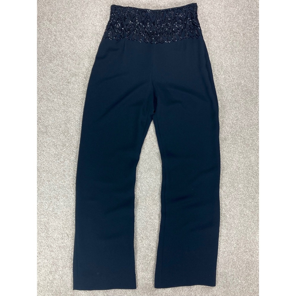 Badgley Mischka Vintage Beaded High Waist Wide Leg Pants Womens 10 Black Evening